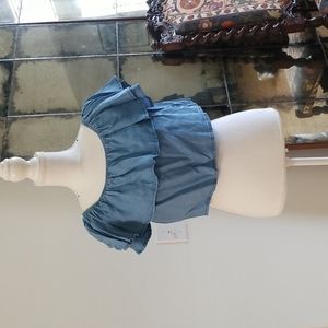Forever 21 Blue Ruffle Cropped Top Jean Denim Off-Shoulder Top